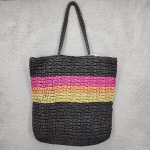 Universal Thread Woven Tote Bag‎ Black Pink Orange Yellow Multicolor Beach